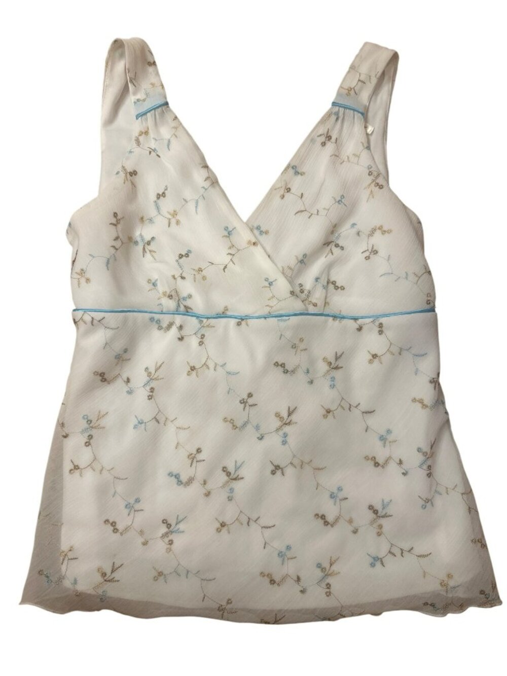 Studio Y Floral Embroidered Sleeveless Top Women's L & Tie Back Cottage Core Y2K